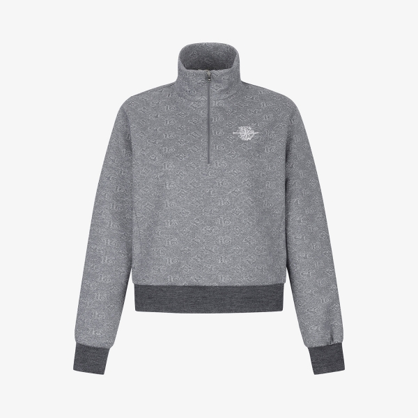 사우스케이프 여성 모노그램 패턴 자카드 하프집 티셔츠_차콜 그레이