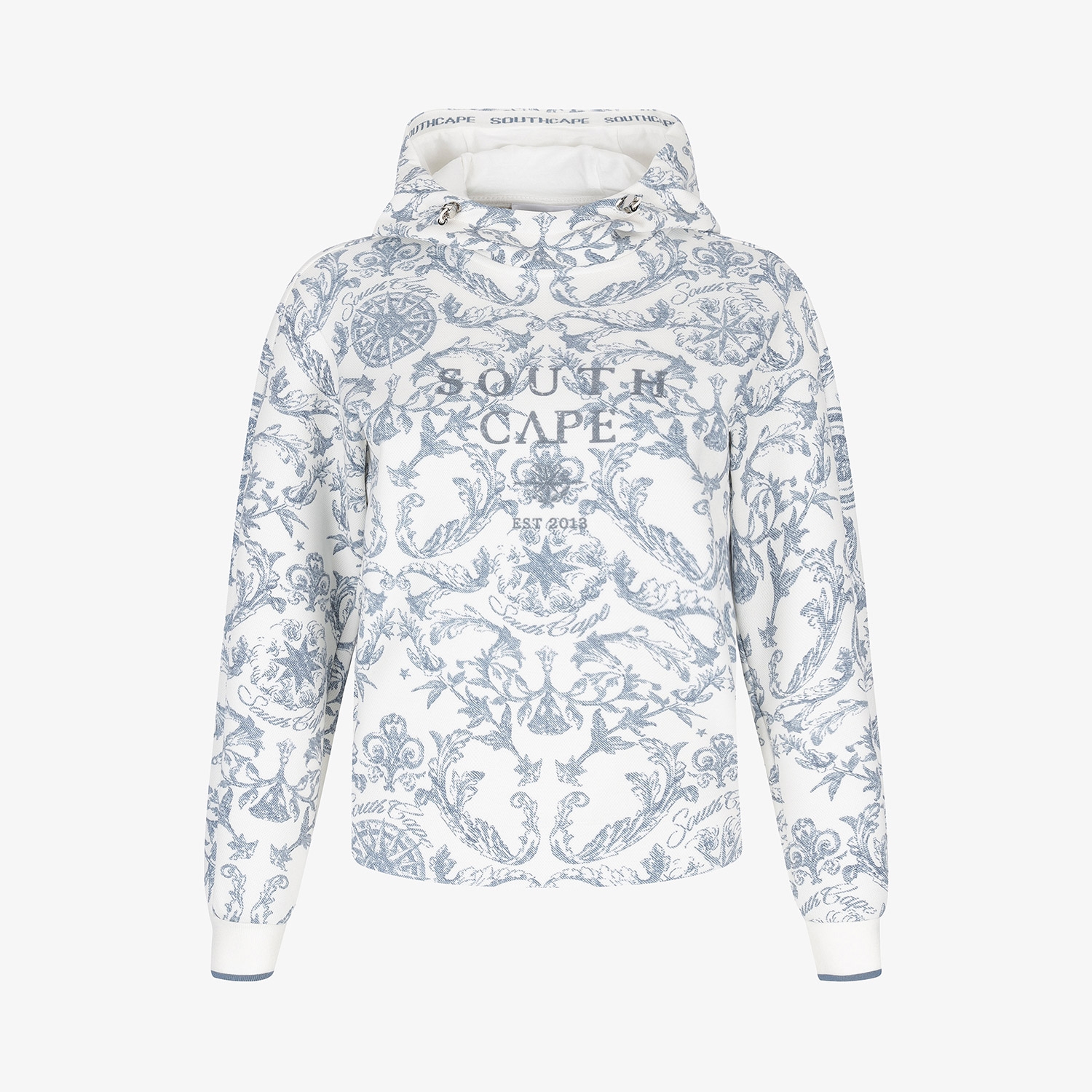 여성 사우스크로스 프린트 하이넥 후드 티셔츠_네이비