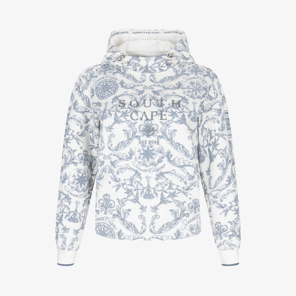 여성 사우스크로스 프린트 하이넥 후드 티셔츠_네이비