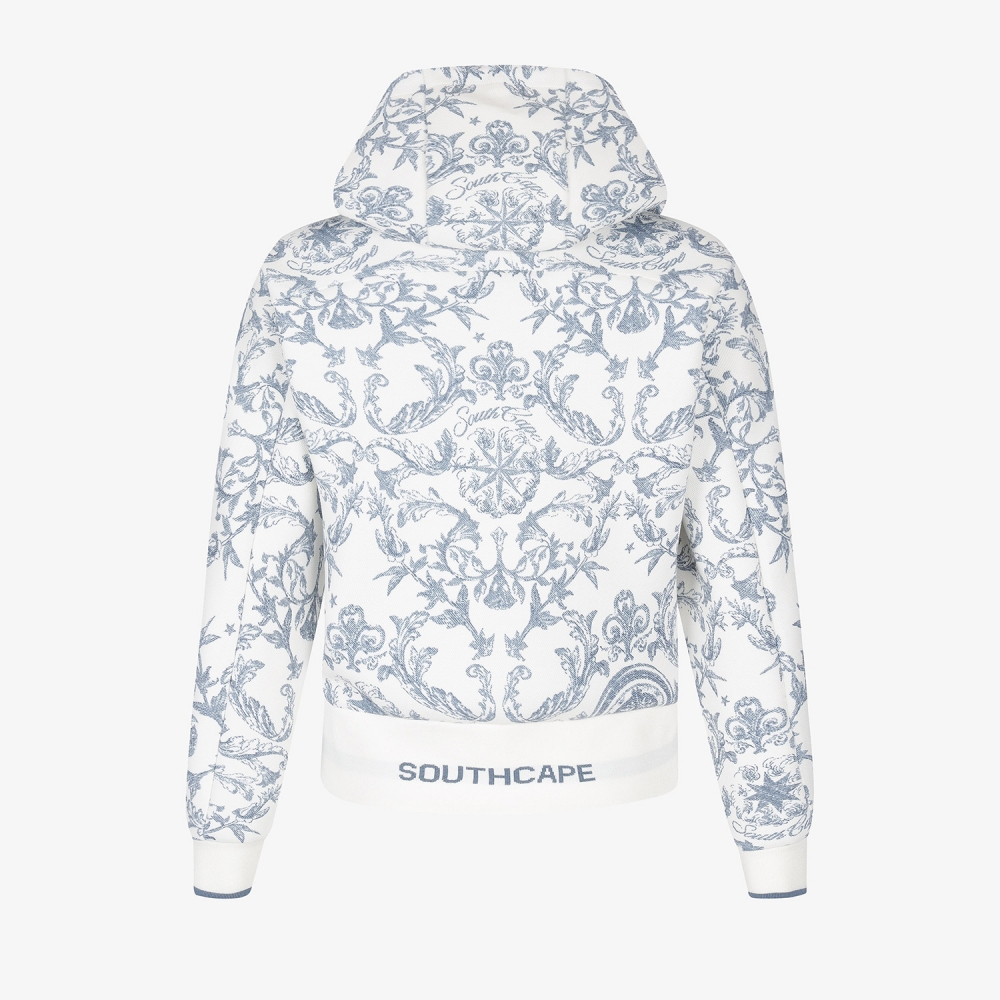 여성 사우스크로스 프린트 하이넥 후드 티셔츠_네이비