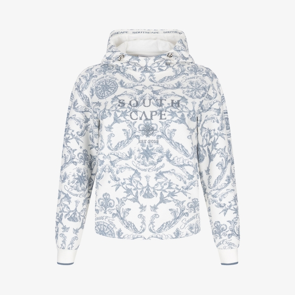 여성 사우스크로스 프린트 하이넥 후드 티셔츠_네이비