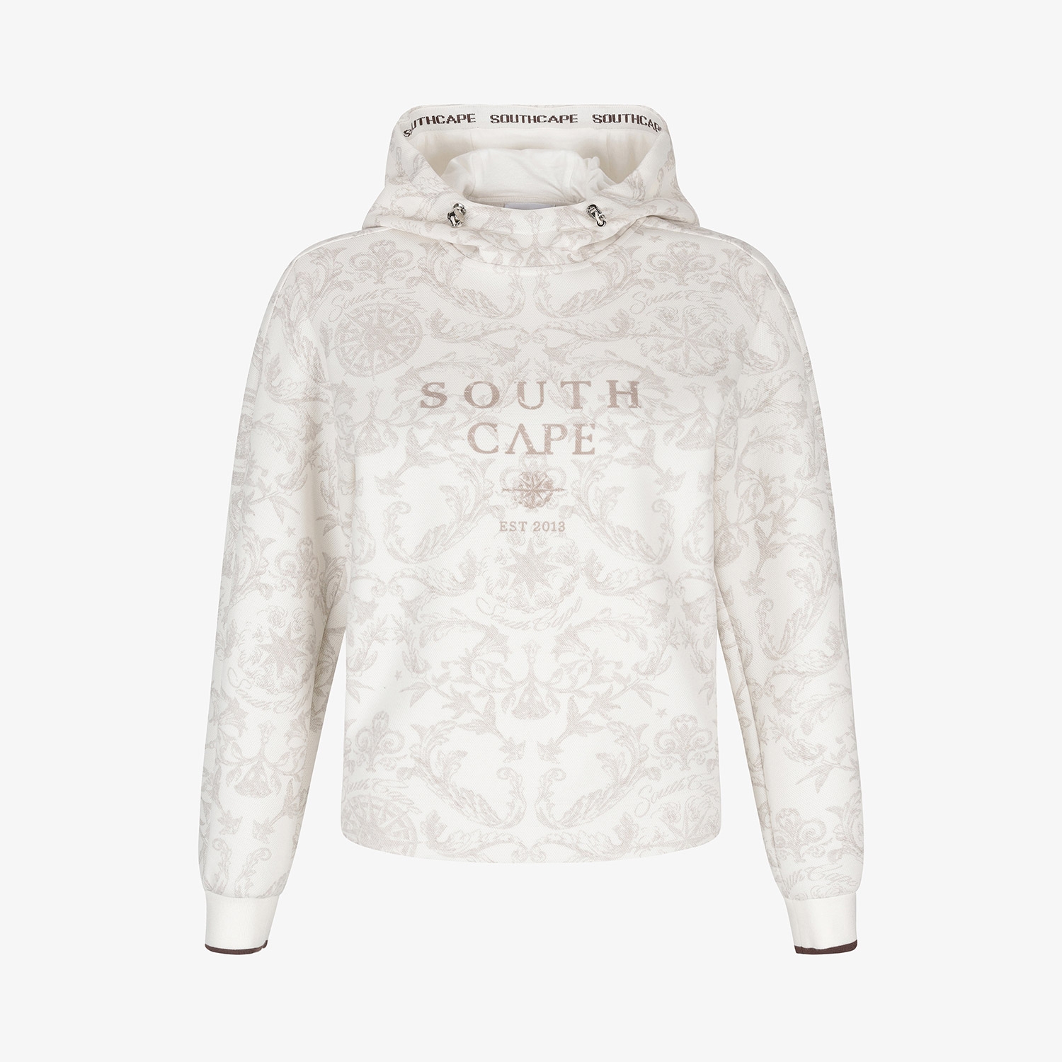 여성 사우스크로스 프린트 하이넥 후드 티셔츠_세피아