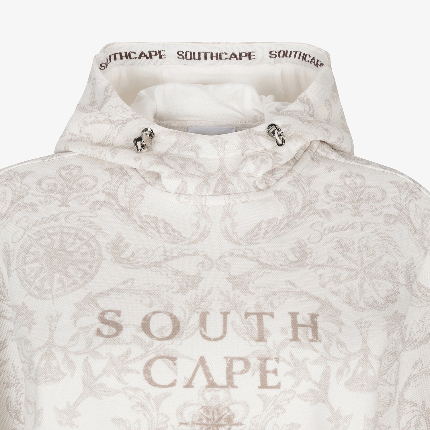 여성 사우스크로스 프린트 하이넥 후드 티셔츠_세피아