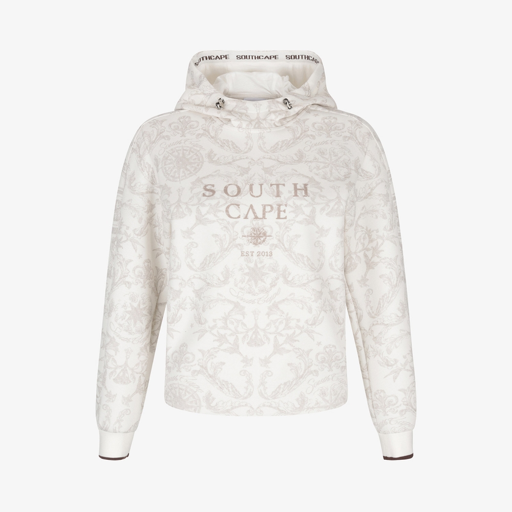 여성 사우스크로스 프린트 하이넥 후드 티셔츠_세피아