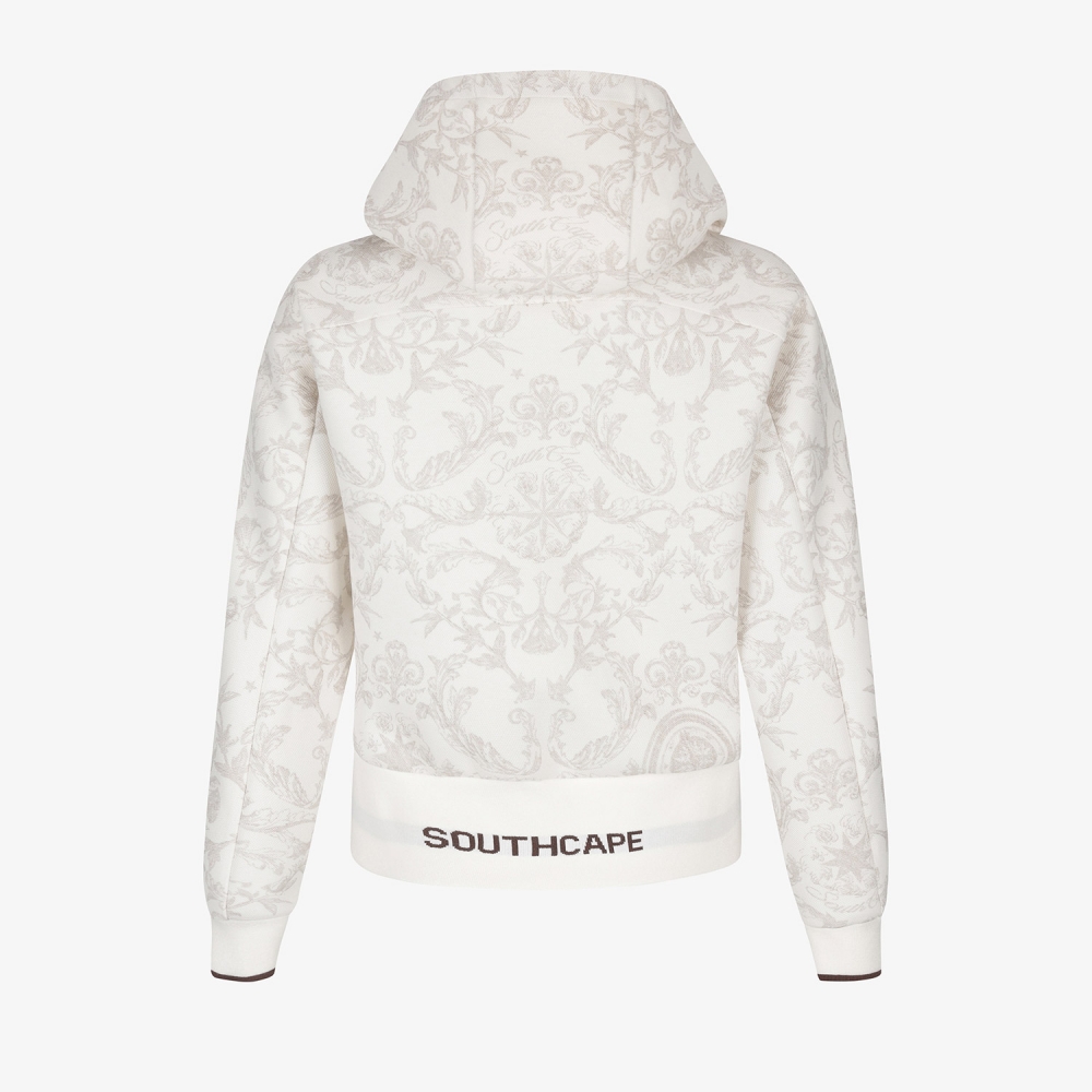 여성 사우스크로스 프린트 하이넥 후드 티셔츠_세피아