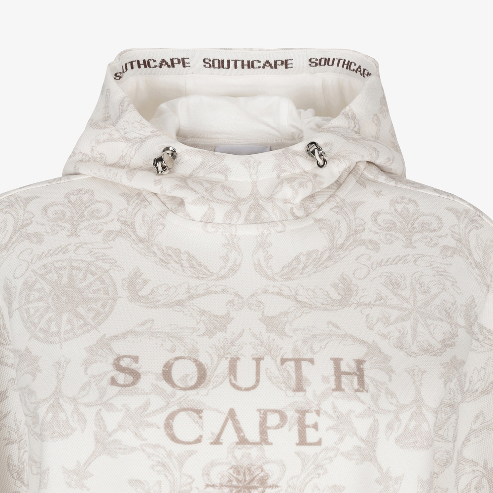 여성 사우스크로스 프린트 하이넥 후드 티셔츠_세피아