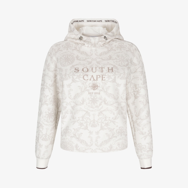 여성 사우스크로스 프린트 하이넥 후드 티셔츠_세피아