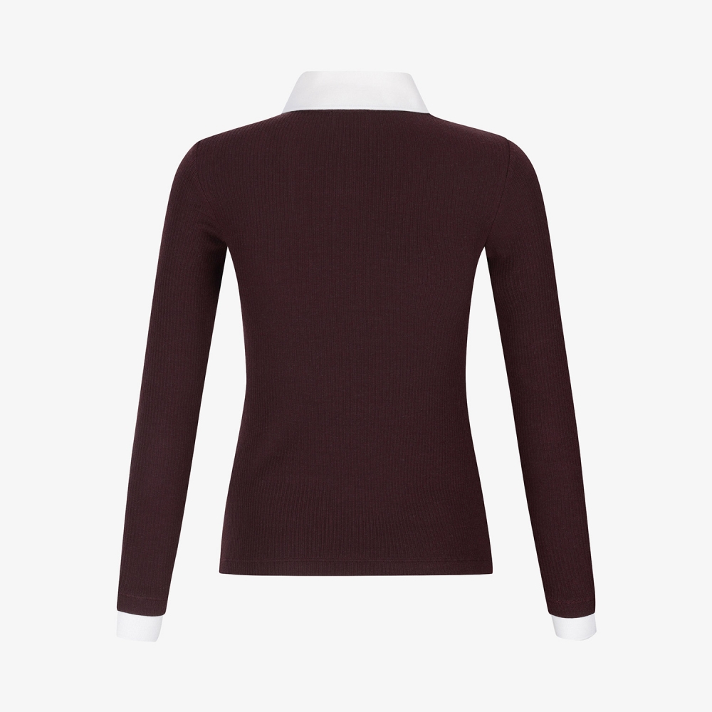 사우스케이프 여성 캐시미어 브이넥 레이어드 카라 티셔츠_브라운