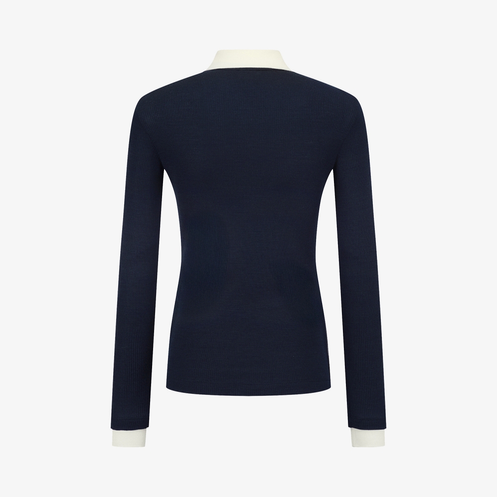 사우스케이프 여성 캐시미어 브이넥 레이어드 카라 티셔츠_네이비