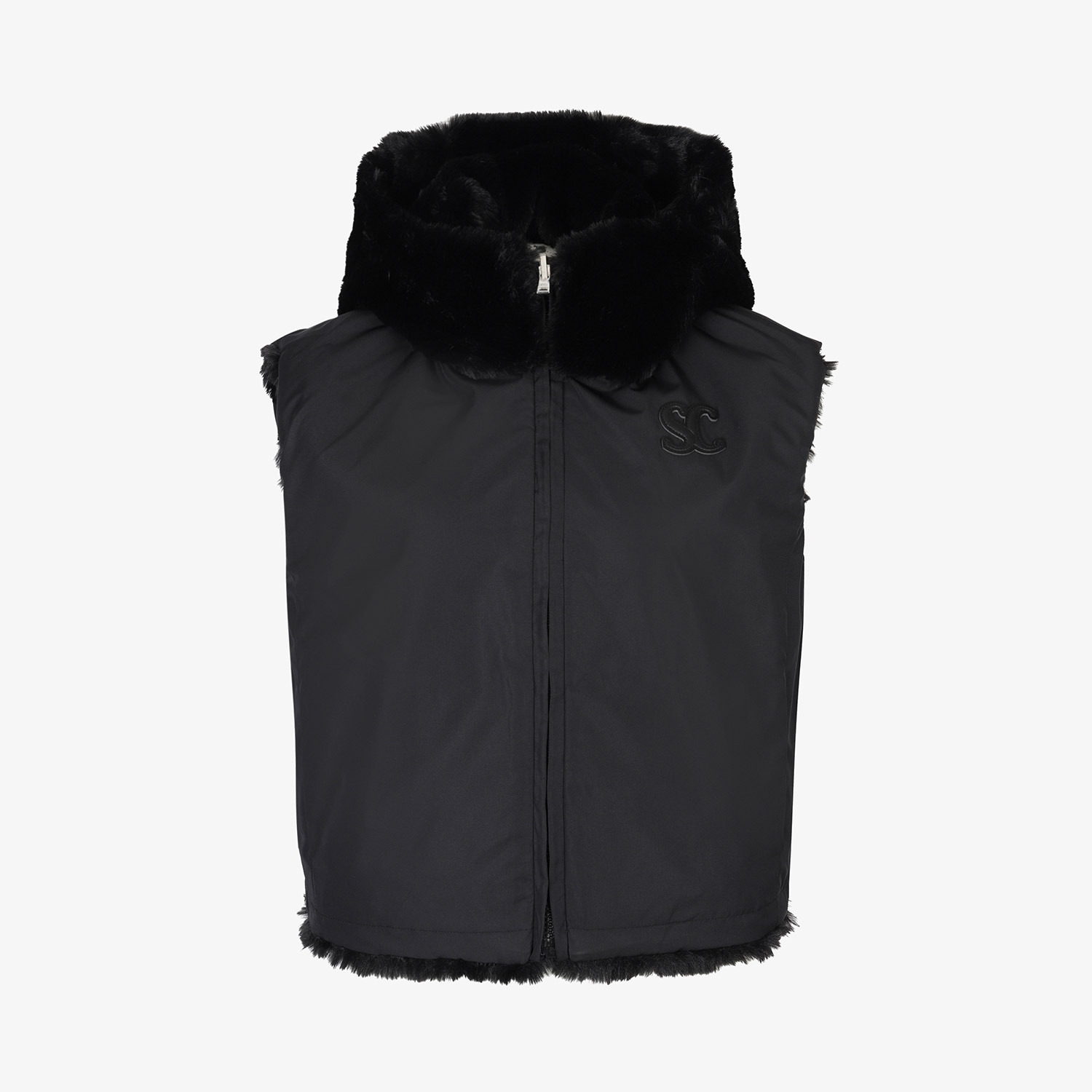 사우스케이프 여성 리버시블 퍼 후드 베스트_블랙