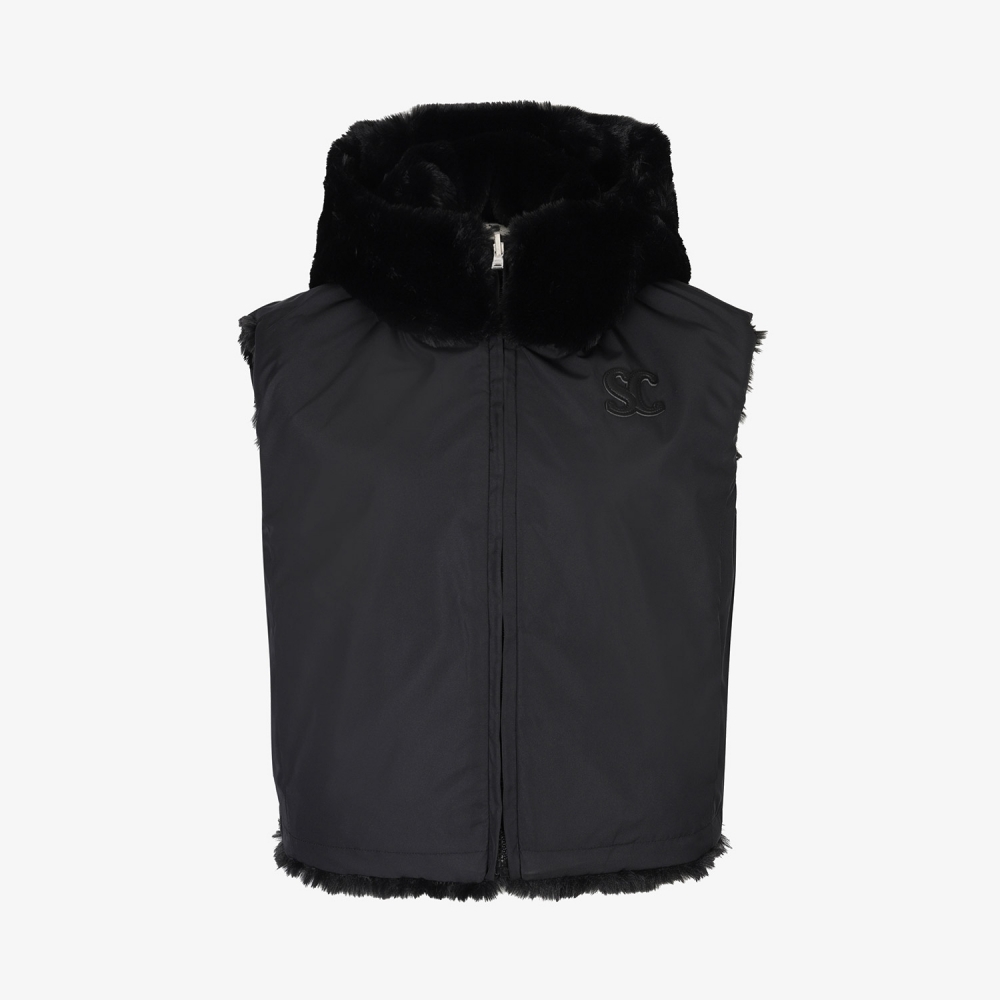 사우스케이프 여성 리버시블 퍼 후드 베스트_블랙