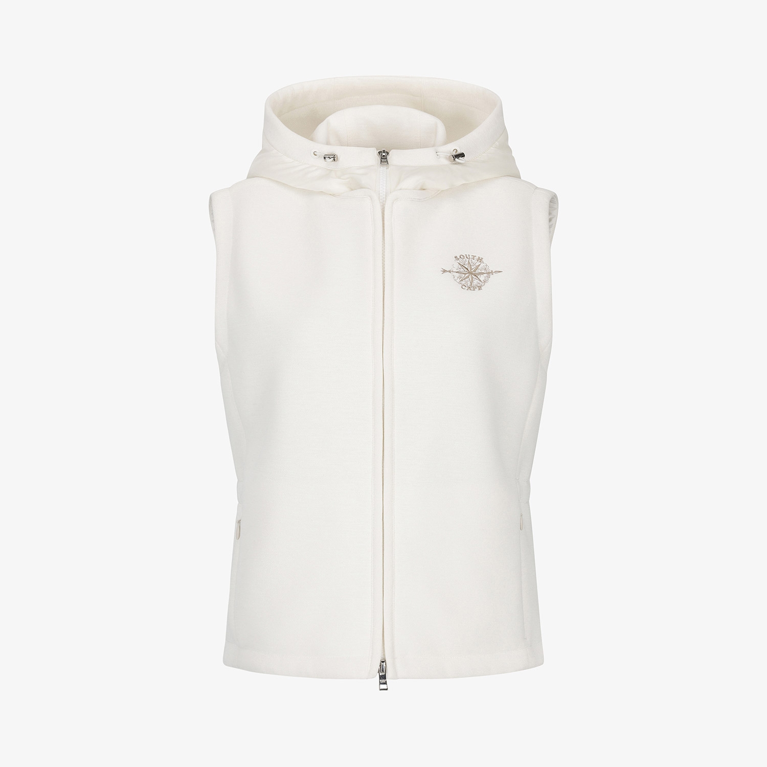 여성 사우스크로스 하이넥 저지 후드 베스트_아이보리