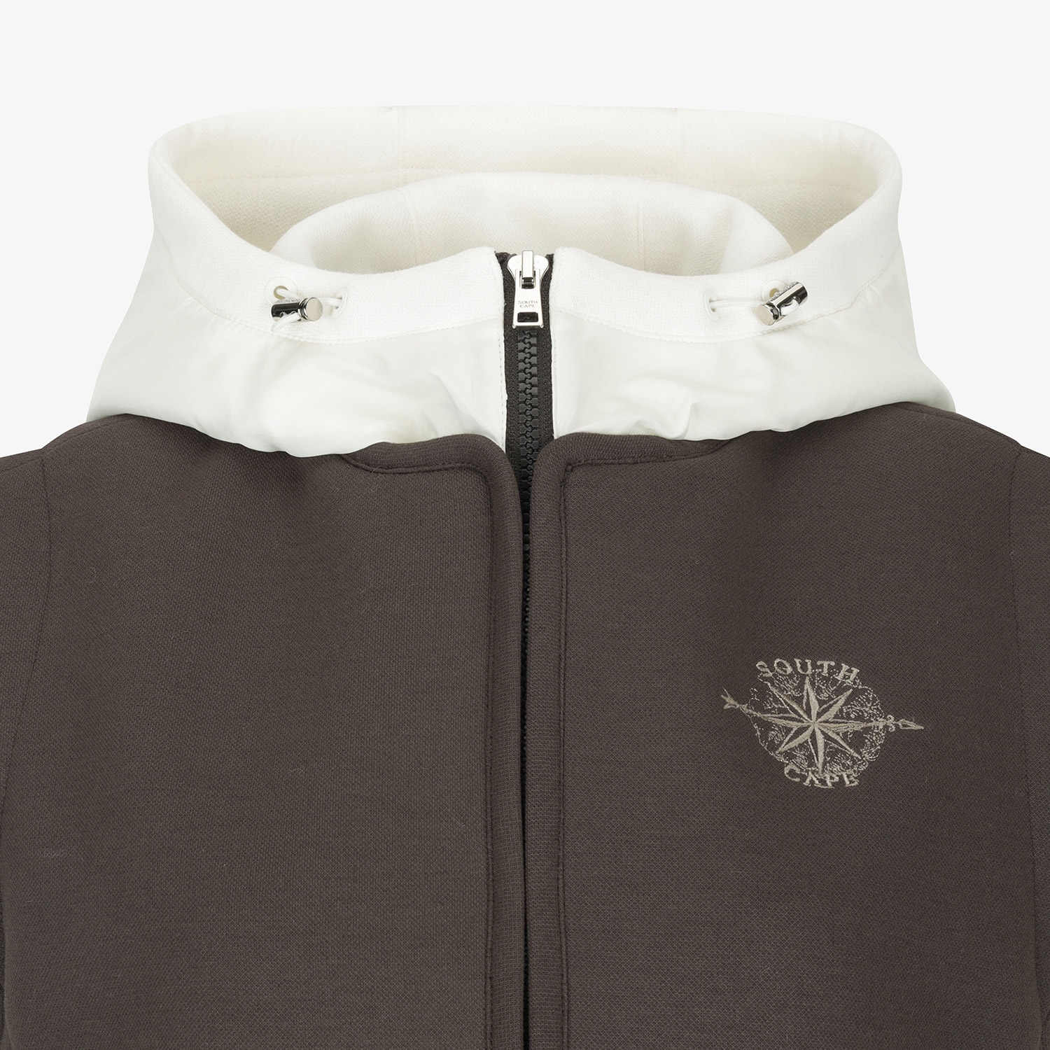 여성 사우스크로스 배색 후드 패딩 베스트_브라운