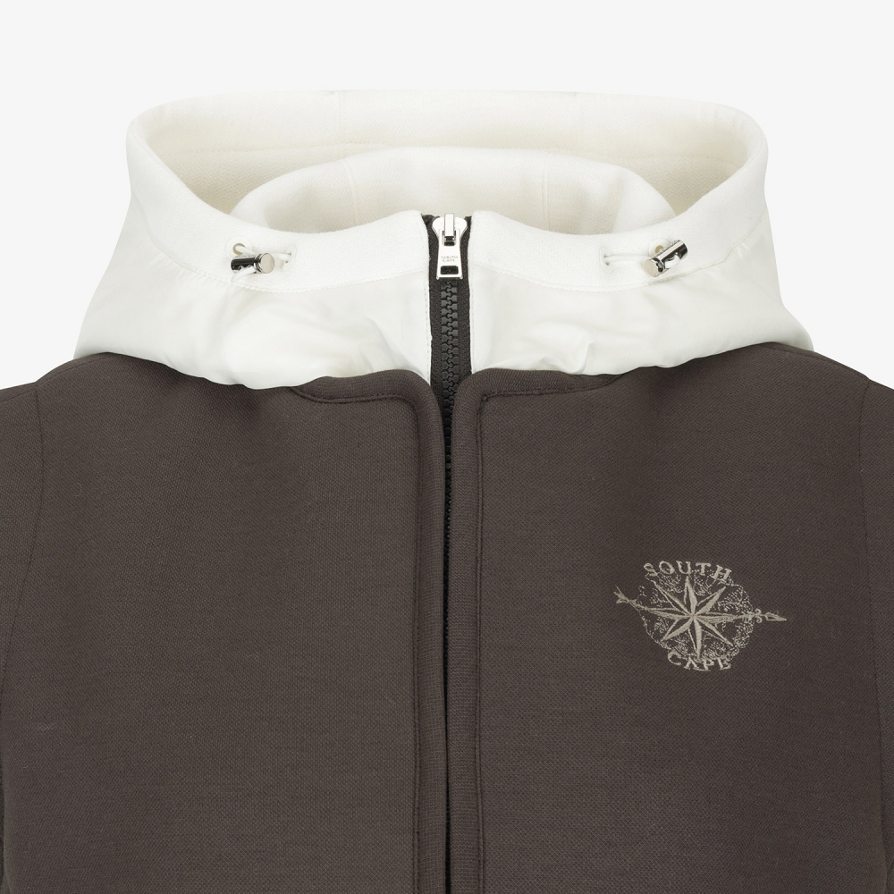 여성 사우스크로스 배색 후드 패딩 베스트_브라운