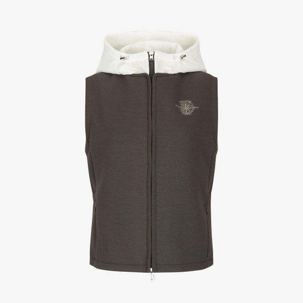 여성 사우스크로스 배색 후드 패딩 베스트_브라운