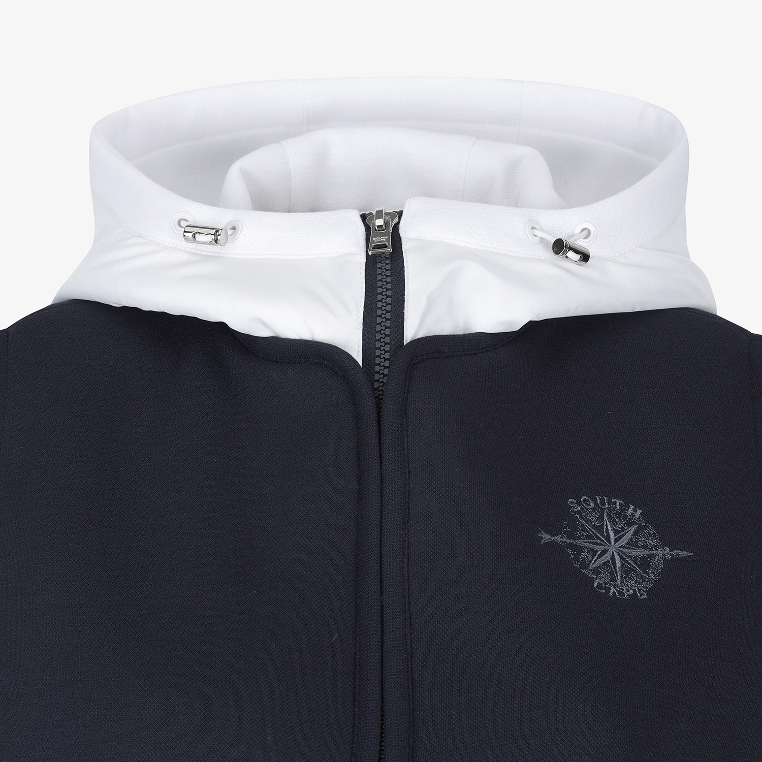 여성 사우스크로스 배색 후드 패딩 베스트_다크 네이비