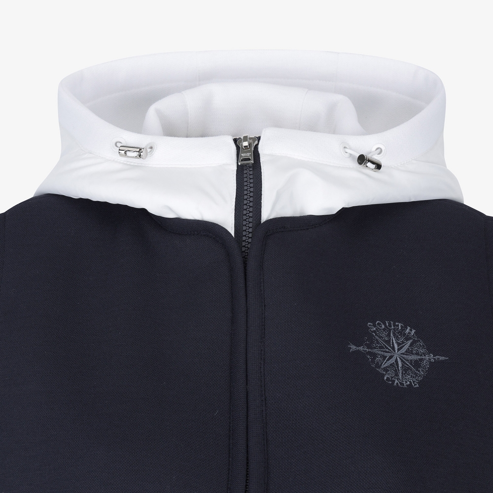 여성 사우스크로스 배색 후드 패딩 베스트_다크 네이비