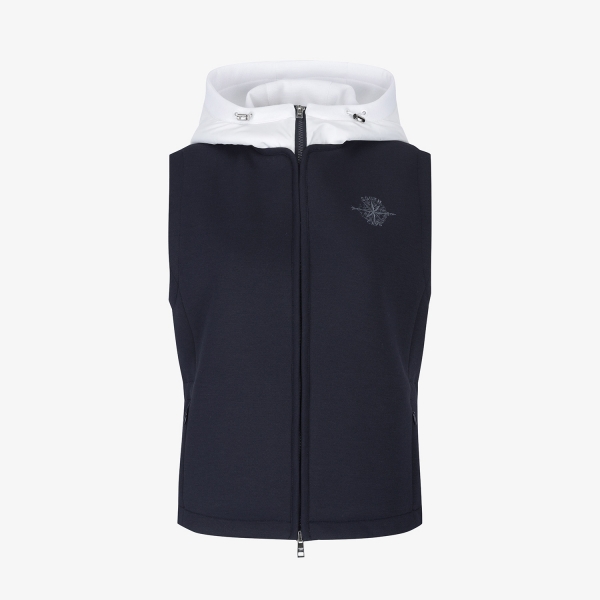 여성 사우스크로스 배색 후드 패딩 베스트_다크 네이비