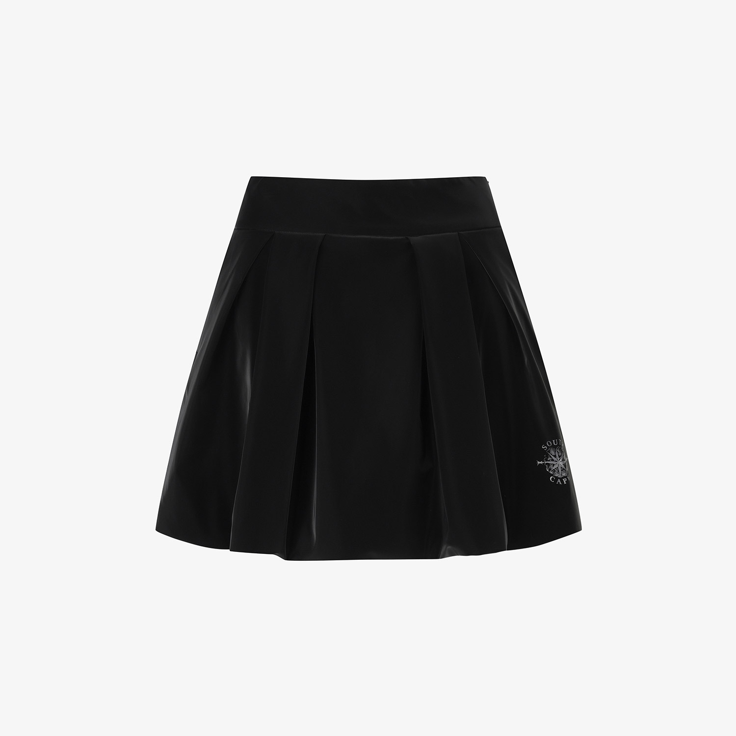 여성 사우스크로스 글로시 볼륨 플리츠 스커트_블랙