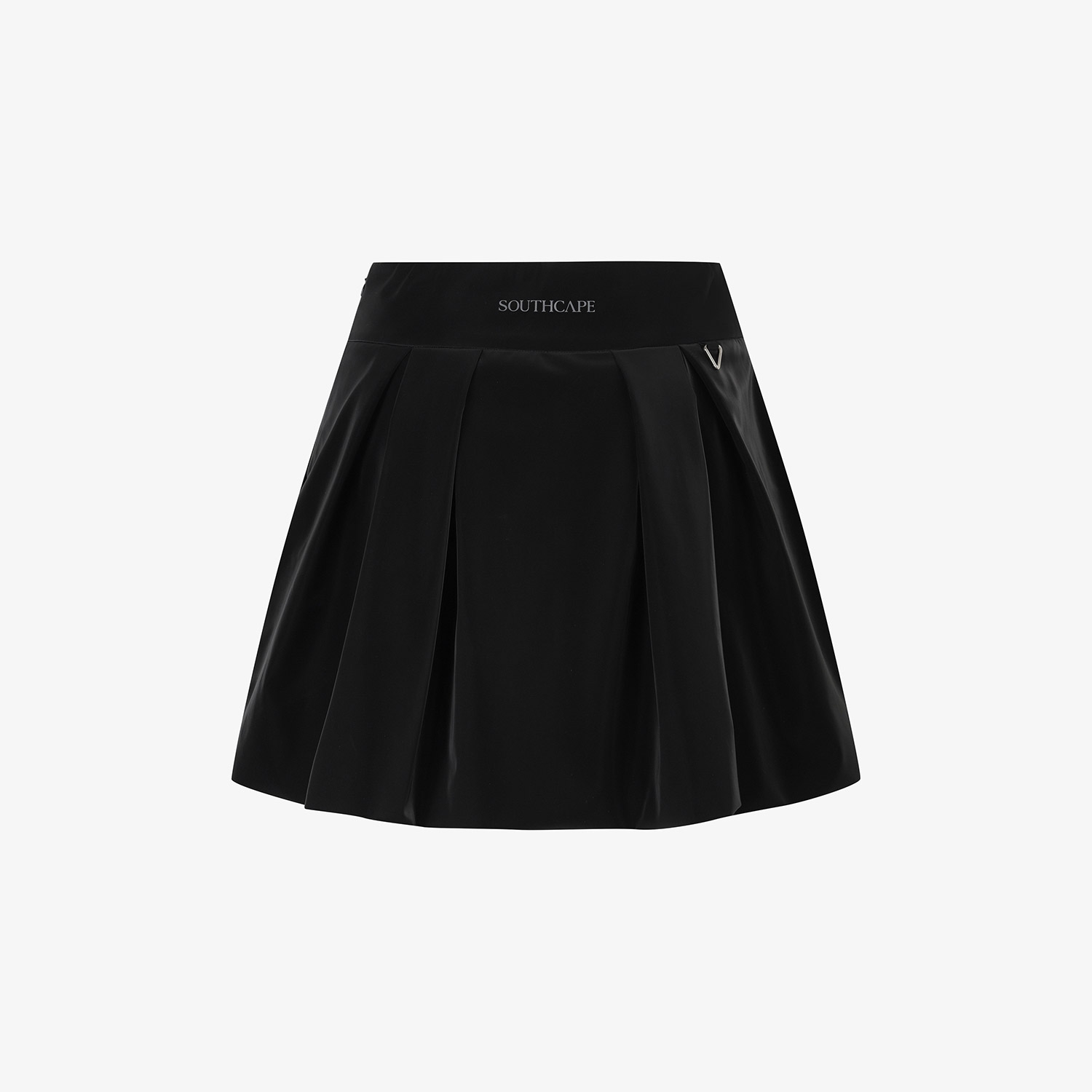 여성 사우스크로스 글로시 볼륨 플리츠 스커트_블랙