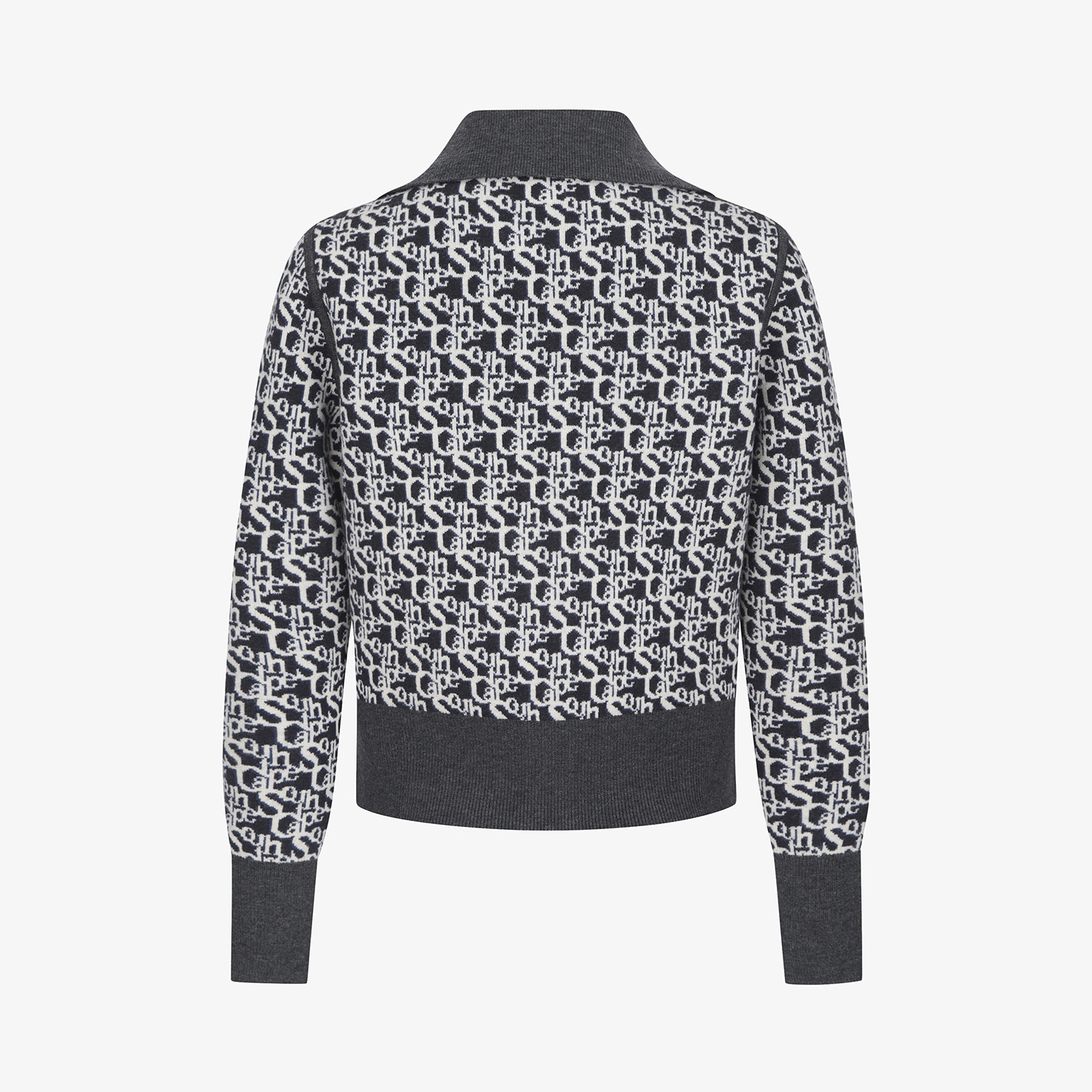 사우스케이프 여성 리버시블 하이넥 자카드 집업 니트_다크 그레이