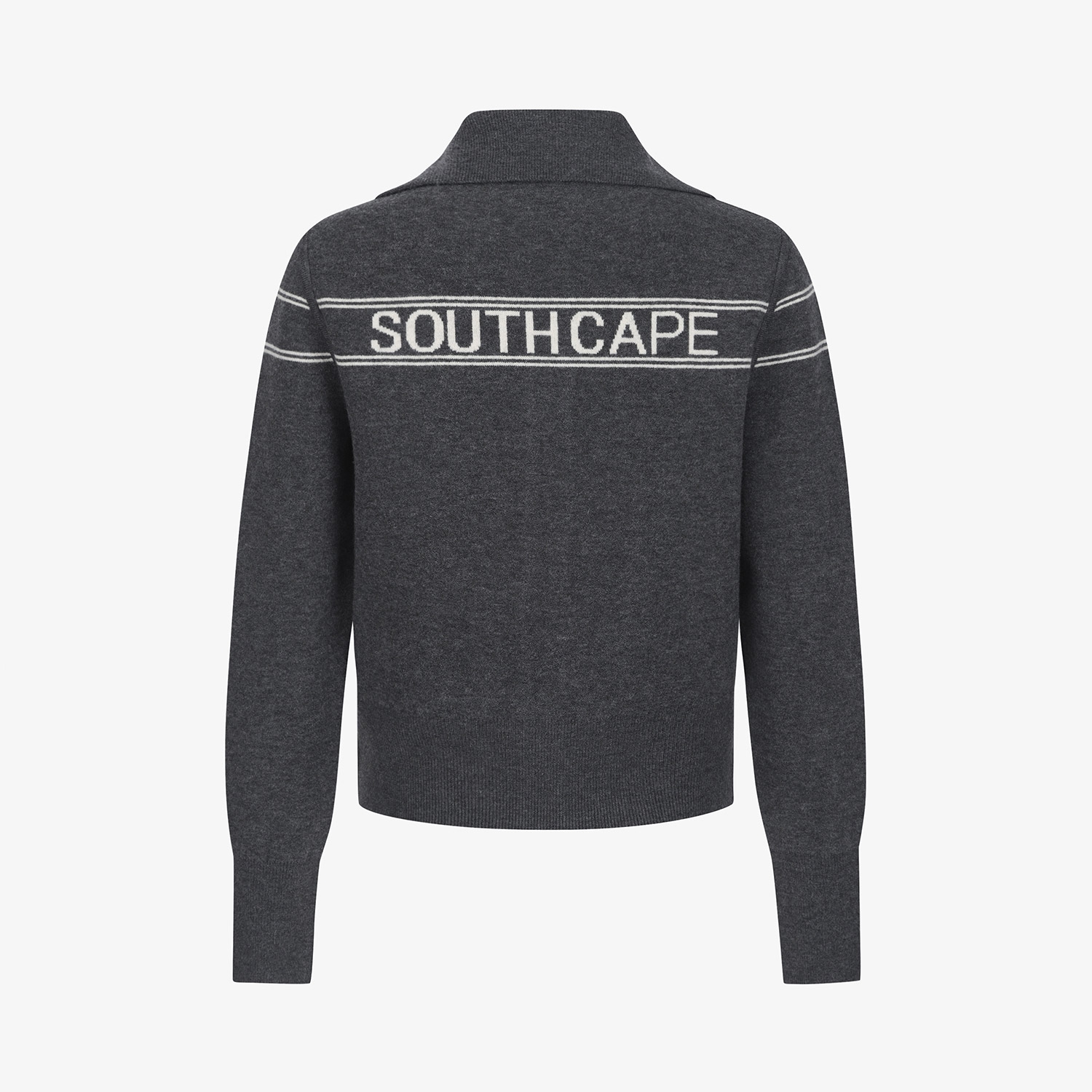 사우스케이프 여성 리버시블 하이넥 자카드 집업 니트_다크 그레이