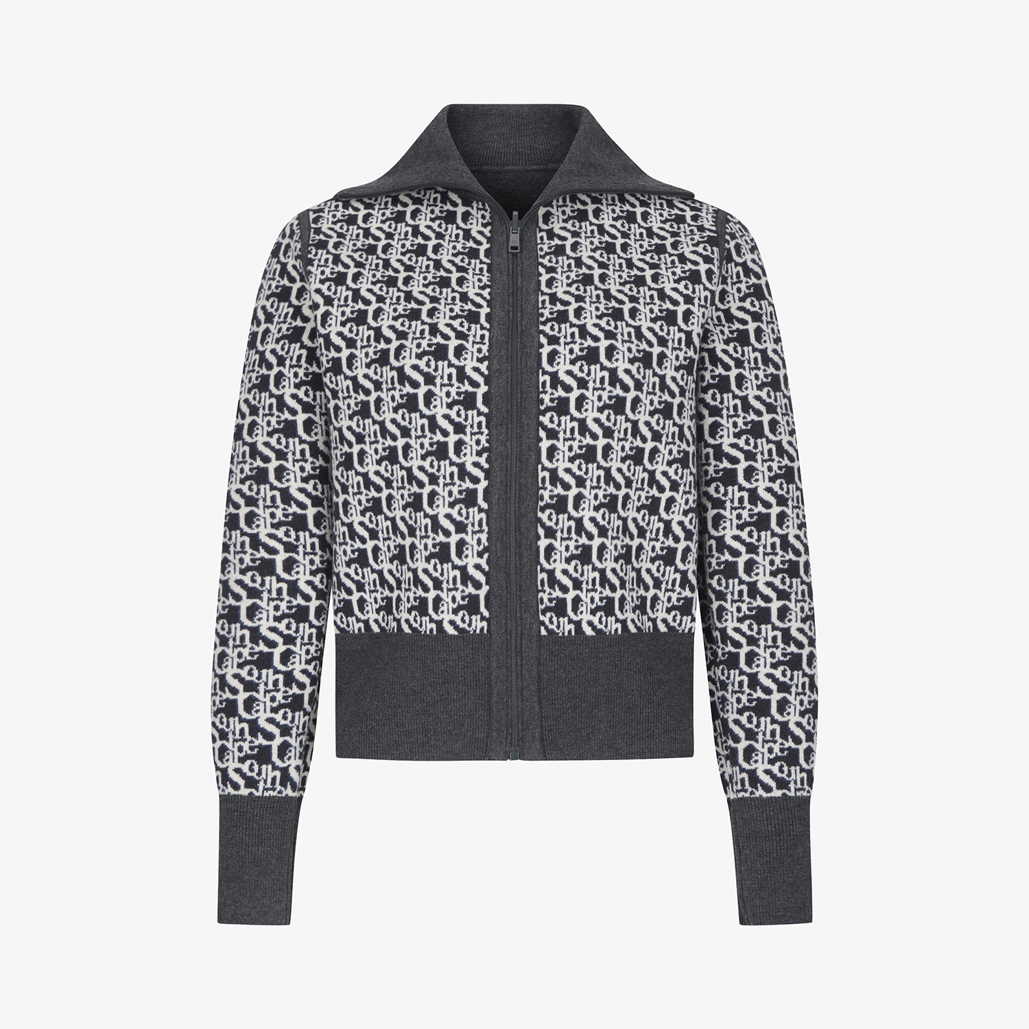 사우스케이프 여성 리버시블 하이넥 자카드 집업 니트_다크 그레이