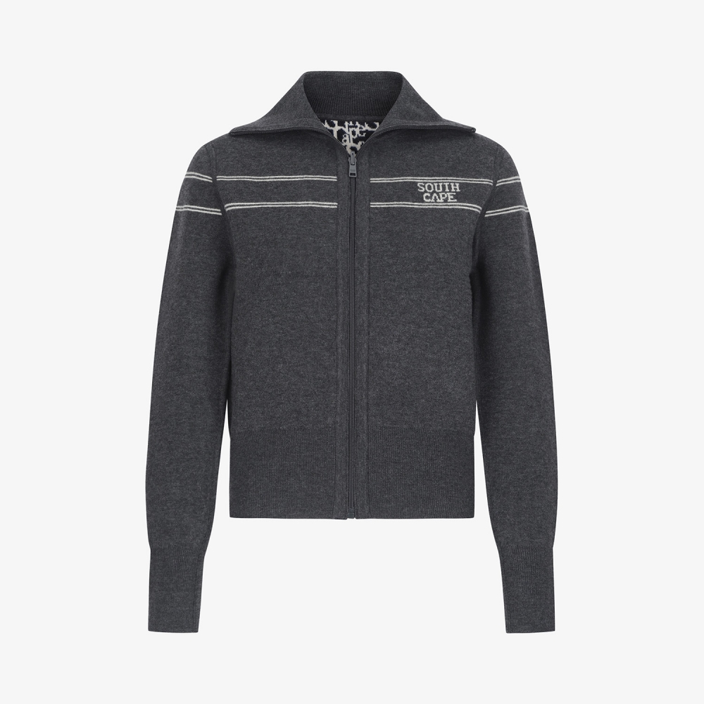 사우스케이프 여성 리버시블 하이넥 자카드 집업 니트_다크 그레이