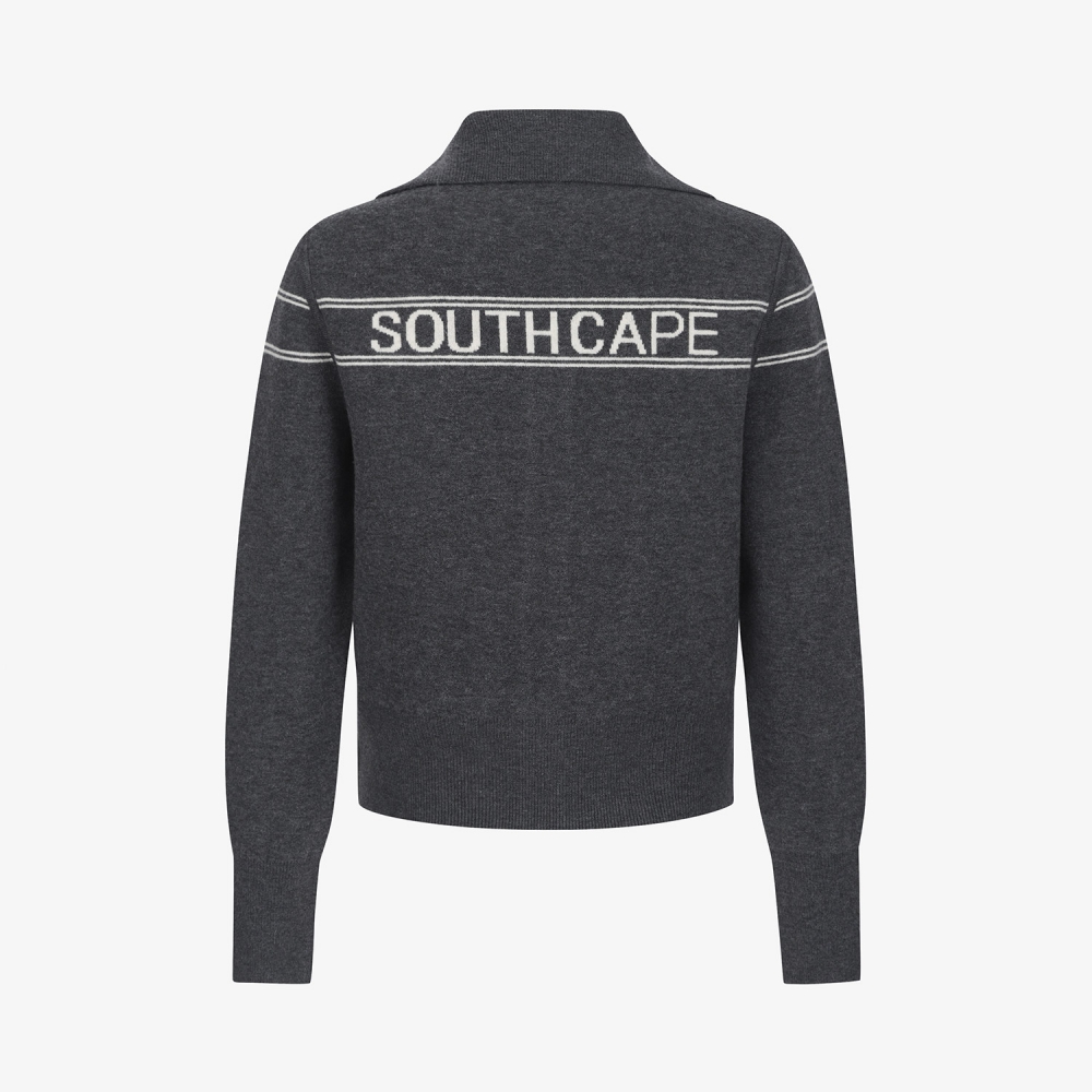 사우스케이프 여성 리버시블 하이넥 자카드 집업 니트_다크 그레이