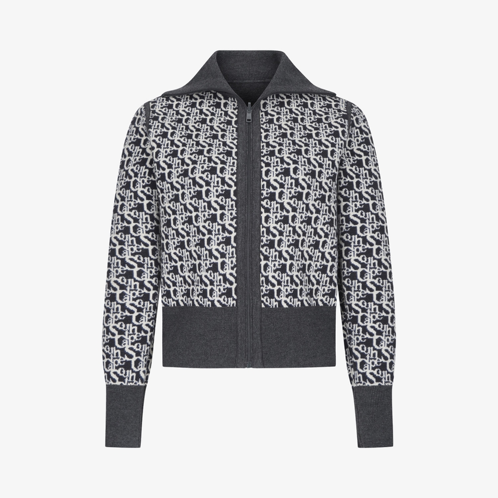 사우스케이프 여성 리버시블 하이넥 자카드 집업 니트_다크 그레이