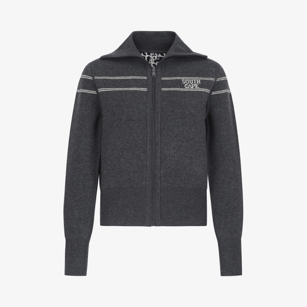 사우스케이프 여성 리버시블 하이넥 자카드 집업 니트_다크 그레이