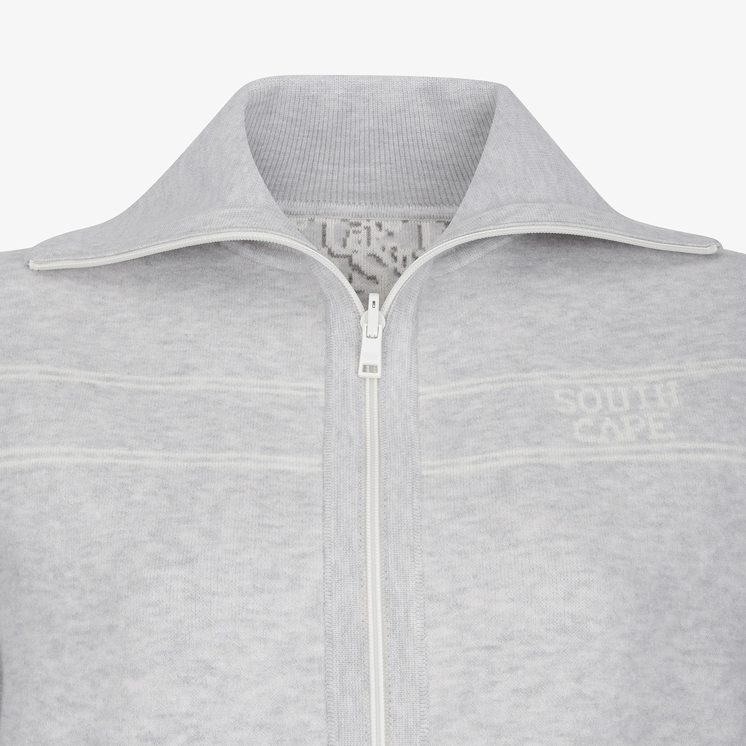 사우스케이프 여성 리버시블 하이넥 자카드 집업 니트_그레이