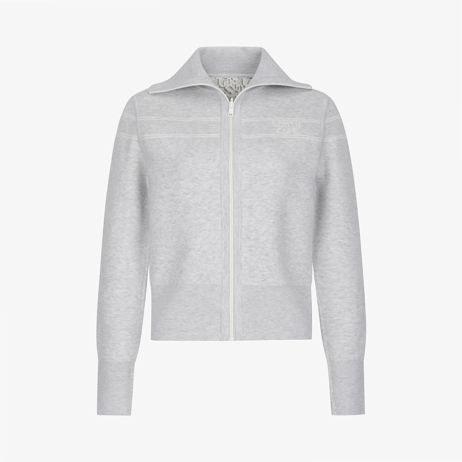 사우스케이프 여성 리버시블 하이넥 자카드 집업 니트_그레이