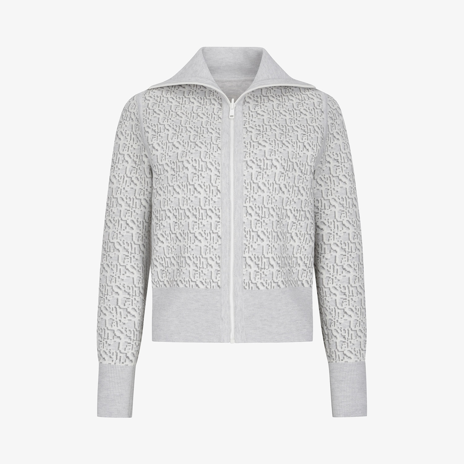 사우스케이프 여성 리버시블 하이넥 자카드 집업 니트_그레이