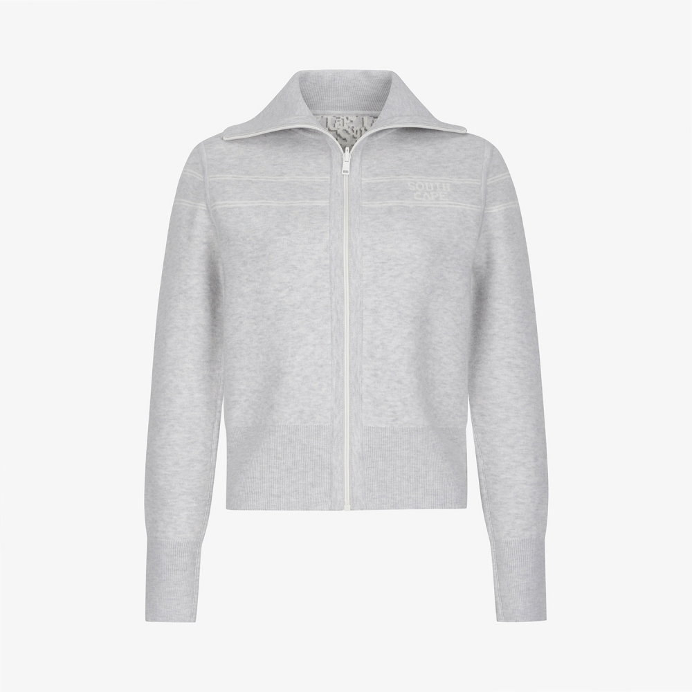 사우스케이프 여성 리버시블 하이넥 자카드 집업 니트_그레이