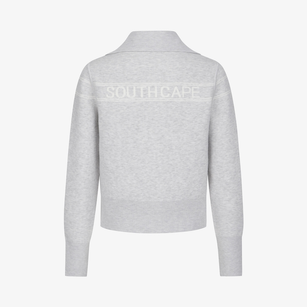 사우스케이프 여성 리버시블 하이넥 자카드 집업 니트_그레이