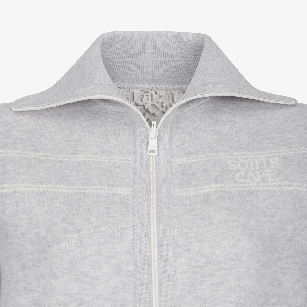 사우스케이프 여성 리버시블 하이넥 자카드 집업 니트_그레이