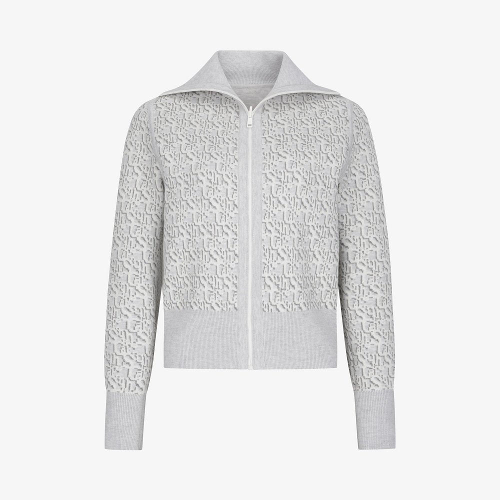 사우스케이프 여성 리버시블 하이넥 자카드 집업 니트_그레이