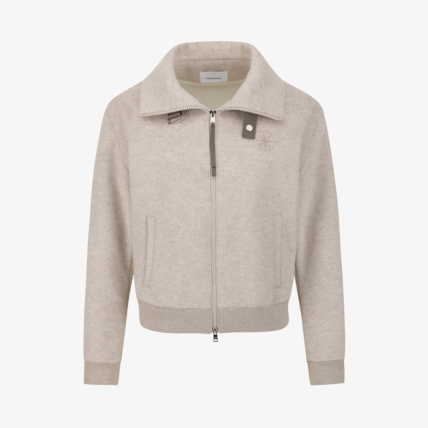 여성 사우스크로스 폭스퍼 카라 울 집업 자켓_베이지