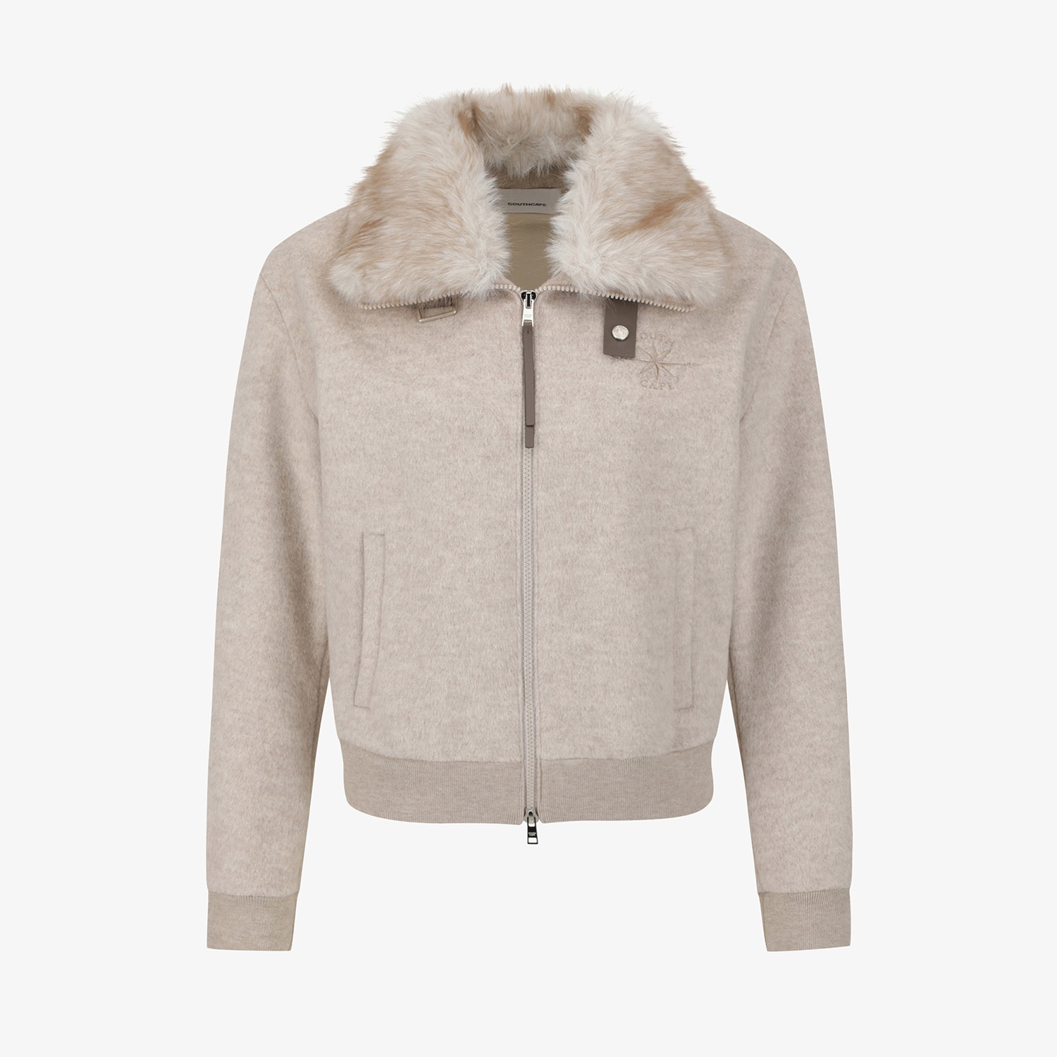 여성 사우스크로스 폭스퍼 카라 울 집업 자켓_베이지