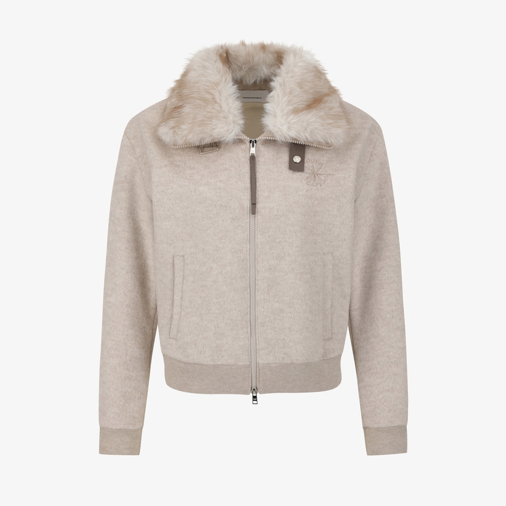 여성 사우스크로스 폭스퍼 카라 울 집업 자켓_베이지