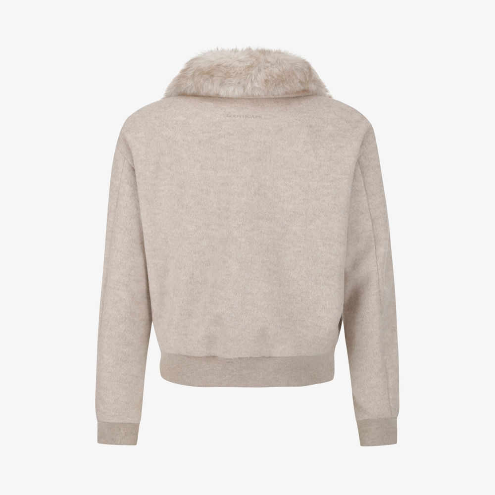 여성 사우스크로스 폭스퍼 카라 울 집업 자켓_베이지