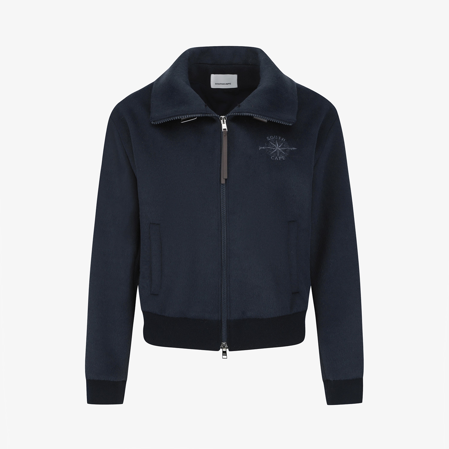 여성 사우스크로스 폭스퍼 카라 울 집업 자켓_다크 네이비