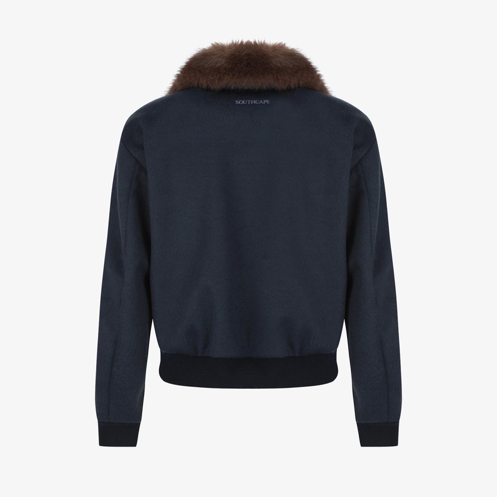 여성 사우스크로스 폭스퍼 카라 울 집업 자켓_다크 네이비