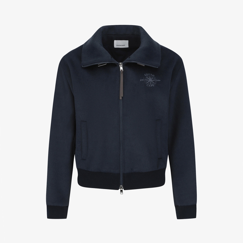 여성 사우스크로스 폭스퍼 카라 울 집업 자켓_다크 네이비