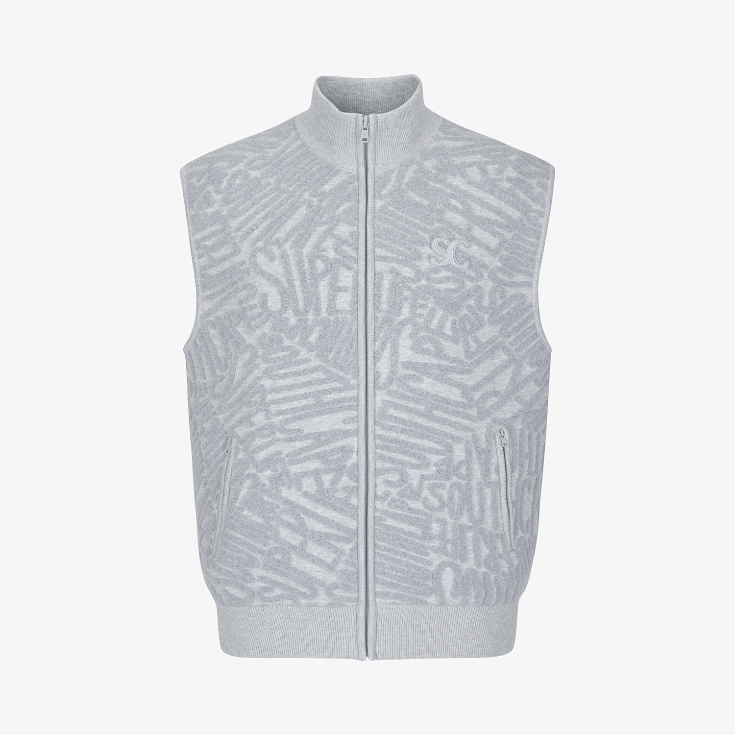 사우스케이프 남성 로고 패턴 부클 니트 집업 베스트_라이트 그레이