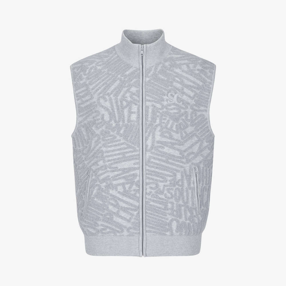 사우스케이프 남성 로고 패턴 부클 니트 집업 베스트_라이트 그레이