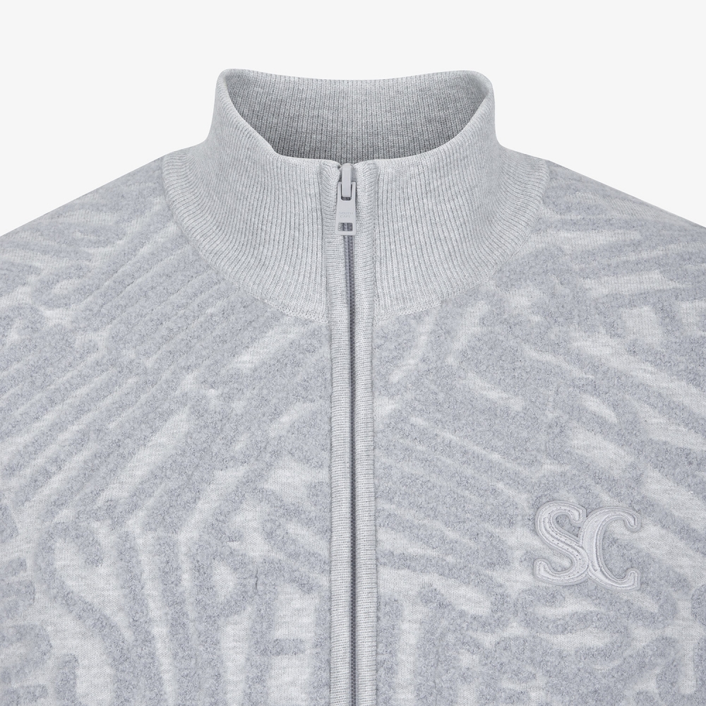 사우스케이프 남성 로고 패턴 부클 니트 집업 베스트_라이트 그레이