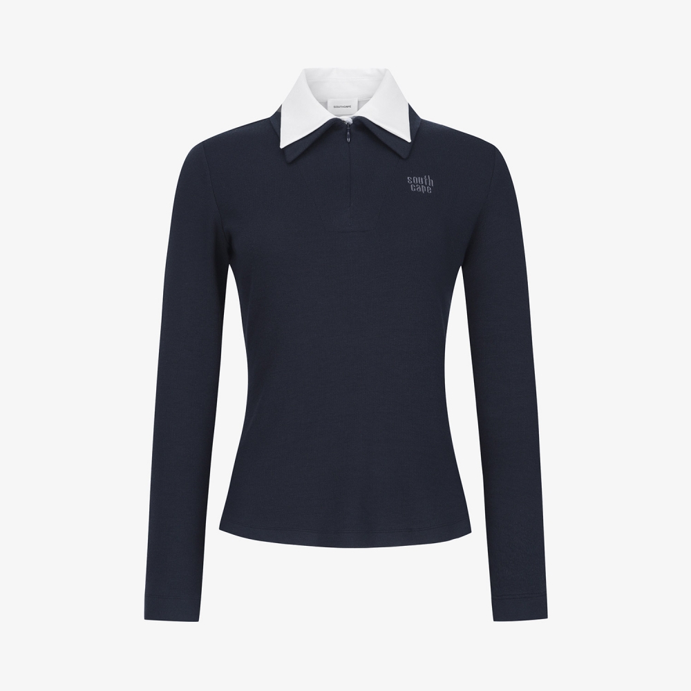 사우스케이프 여성 레이어드 카라 티셔츠_네이비