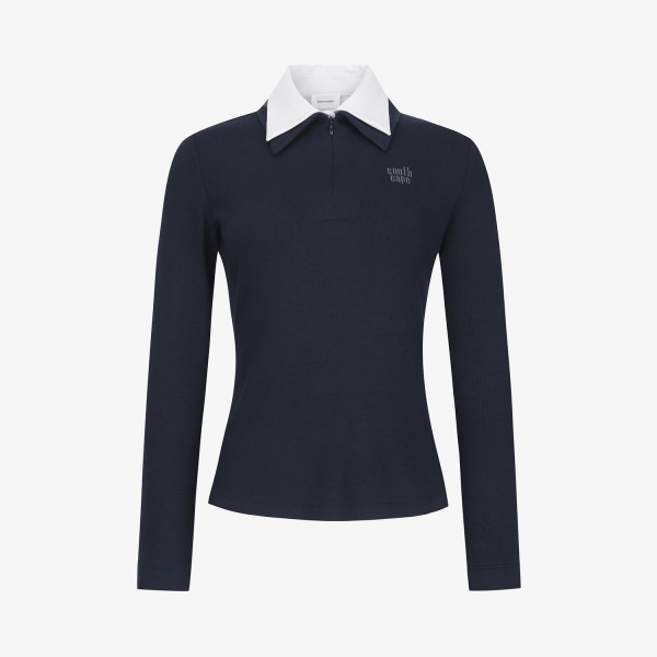 사우스케이프 여성 레이어드 카라 티셔츠_네이비